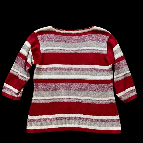 Catherine Stewart for Belle Point 3/4 Sleeve Striped Linen Blend Sweater Sz L - Picture 2 of 6